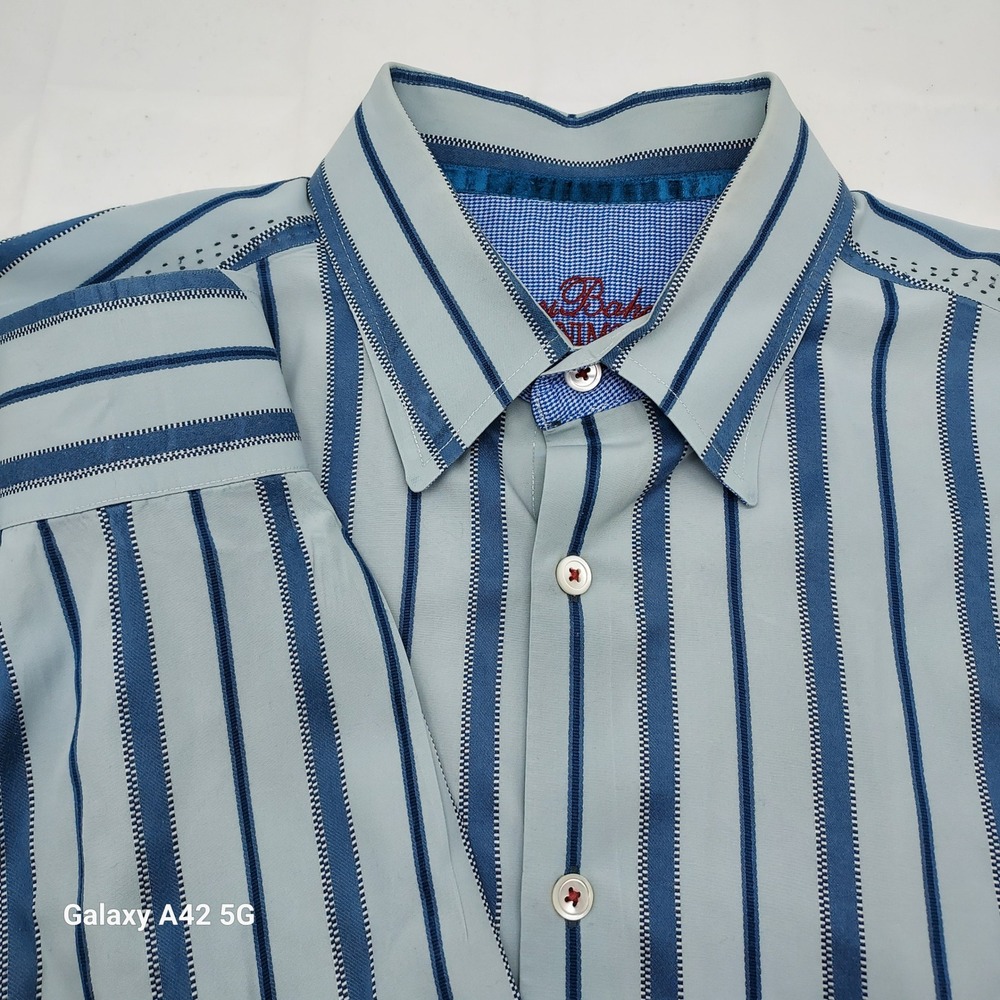 Tommy Bahama Denim Mens XL Blue Striped Long Sleeve Button Down Cotton Shirt